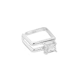 Crystal Geometric Square Open Ring, Women'S Wedding Party Jewelry Silver, One Size