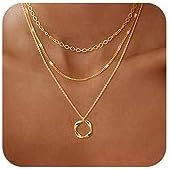 Layered Gold Necklaces for Women, Stackable Dainty 14K Real Gold Plated/Silver Chain Necklace Layering Beach Cute Fashion Pendant Choker Necklaces Trendy Jewelry Set Gifts for Women Teen Girls