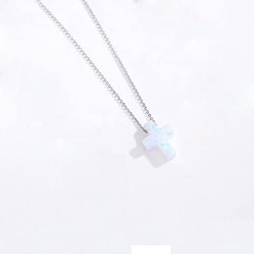 Collier croix opale en argent sterling 925 véritable LAMGUL