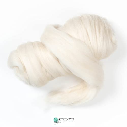 Kondoos Natural Wool Roving, 8 Oz. Best Wool For Needle Felting, Handcrafts And Spinning. Natural Wool Yarn Bulk, Felting Core, Carded Stuffing, Un-Dyed. (Ecru, 8 Oz) #TOP2