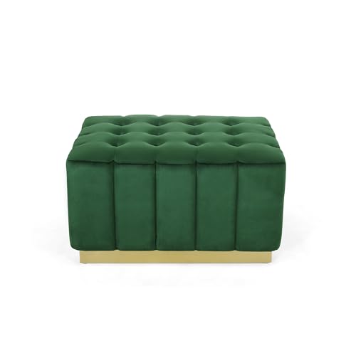 Smooth Textured Bedroom Living Room Ottoman Modern Style Green Animal Print French Contemporary Solid Rectangular MDF Velvet Wood Finish Included