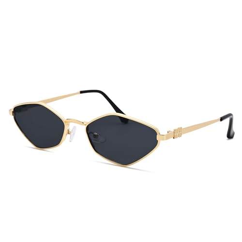 Retro Small Sunglasses for Women Men - 2025 Trendy 90s Metal Frame Sun Glasses Gold Frame Narrow Shades