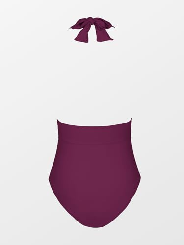 Image of CUPSHE Women Deep V Neck One Piece Halter Swimsuit | Backless,Ruched,Tummy Control,Soft Removable Cups,Flattering Bathing Suit For Vacation And Beach