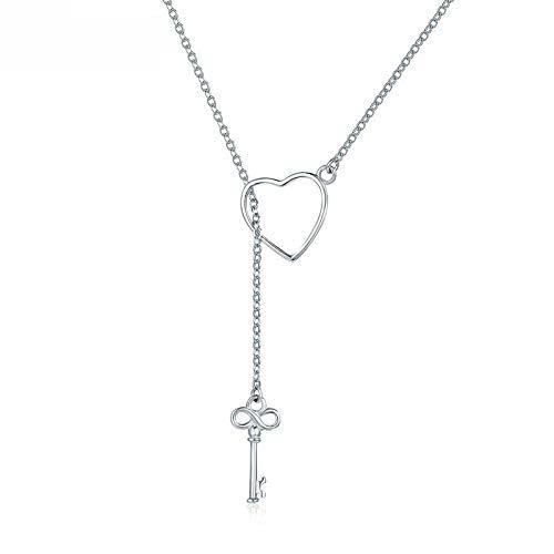 Collier en argent sterling avec clé cœur de luxe pour femme
