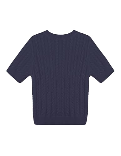 Image of Libsorge Womens Cropped Short Sleeve Sweater Fall 2025 Crewneck Sheer Knit Tops - Lightweight, Thin, Crop, Slim Fit
