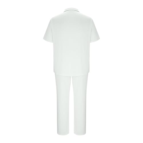 Men's 2 Piece Outfits Textured Button Down Short Sleeve Shirts and Elastic Waist Pants Set Summer Beach Vacation Sets4