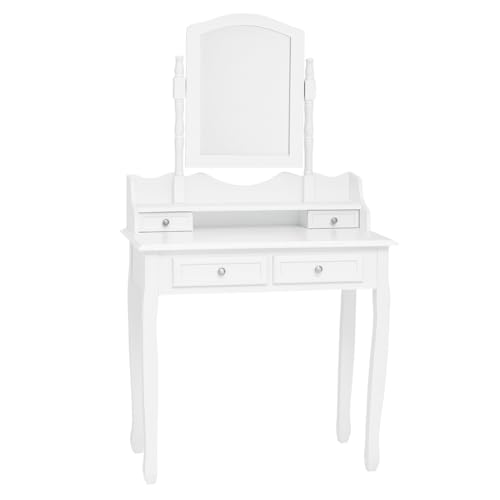Acomoda Textil – Tocador de Madera con Espejo. Mesa de Maquillaje Blanca con Cajón Amplio y Diseño Elegante para Dormitorio Mueble Funcional, Resistente y Versátil. (82x36x149 cm)