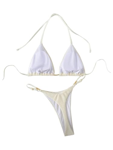 GORGLITTER Women's High Cut Thong Bikini Sets Halter Triangle Top Swimsuit Bathing Suit2