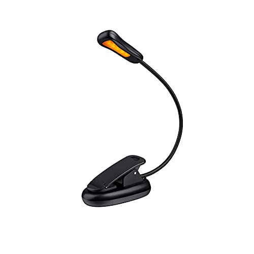 Blingbin 5LED Amber Book Lamp 1400K Eye-Protection Book Light USB Rechargeable Table Clamp Lamp 3 Brightness Adjustable Night Reading Light with 360 Degree Adjustable Hose Cover