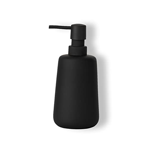 ABBI NIMO Matte Black Ceramic Soap Dispenser 13 oz Refillable Bathroom or Kitchen Countertop Dispenser with Soft Touch Rubber Coating