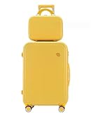 SnamicE Maleta de mano rígida resistente con ruedas giratorias, equipaje de mano ligero, equipaje de mano, equipaje de mano, color amarillo, 18 pulgadas
