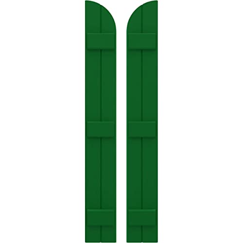 Ekena Millwork ARW401BQ207X82HGH Americraft Two 3 Exterior Real Wood Joined Board-n-Batten Shutters w/Arch Top (Per Pair), 82-in. H, Viridian Green