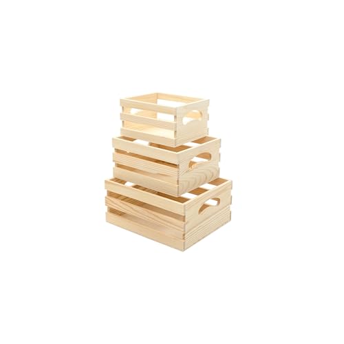 Cregugua Set of 3 Wooden Pallet Crates Nesting Unfinished Wood Trays Storage for DIY Crafts (Large Size 9.4 x 7.8 x 4.3 in) - Thumbnail 3