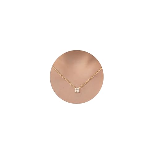 CHESKY Diamond Pendant Necklace for Women,Dainty Gold Necklace 14k Gold Plated Figaro Chain Choker Necklaces Cute Simple Cubic Zirconia Trendy Necklace Jewelry Gifts for Women