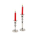 Rely+ Silver Metal Candle Holders for Taper Candlestick Set of 2 8' & 5.5' Tall Decorations for Home Table Centerpiece for Wedding, Parties, Dinners Decorations
