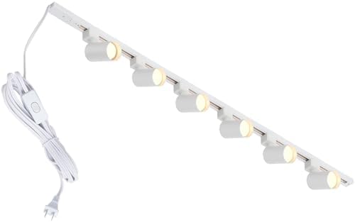Hiiglxii Plug in Track Lighting with Power Cord, 6-Light LED Track Lighting Kit with Track Rail, Modern Kitchen GU10 Track Lighting Fixtures Plug in Ceiling Light with 13FT Plug Cord, White (No Bulbs)