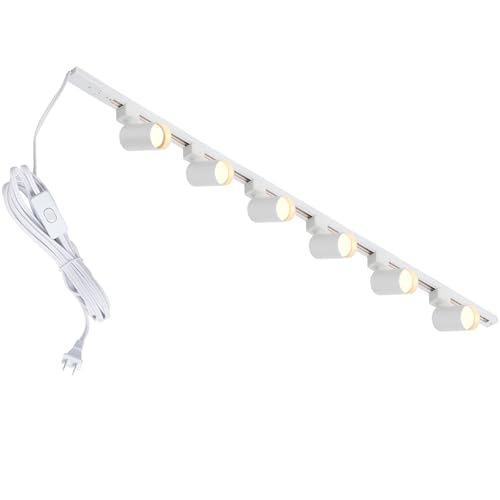 Hiiglxii Plug in Track Lighting with Power Cord 6-Light LED Track Lighting Kit with Track Rail Modern Kitchen GU10 Track Lighting Fixtures Plug in Ceiling Light with 13FT Plug Cord White (No Bulbs)