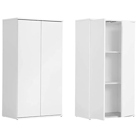mokebo® Mehrzweckschrank 60 cm Breite mit Einlegeböden 'Der Schlanke', Schrank schmal o. Schuhschrank in Weiß aus Holz, grifflose Öffnung, Aktenschrank, Büroschrank Cover