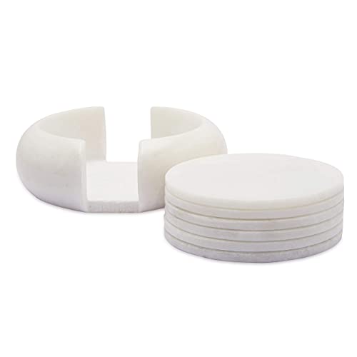 Makrana Marble Stone Coasters For Drinks, Set Of 6, With White Marble Holder | Perfect Housewarming Gift, Wedding Gift, Or For Your Kitchen, Living Room, & Coffee Table Decor #TOP1