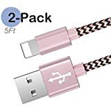 BECASO QQ22 Nylon Braided iPhone Cable for iPhone 6/6s/6 Plus/6s Plus, iPhone 5/5s,iPhone 7/7 Plus, iOS Devices, 2 Piece