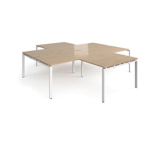 Mr Office Adapt back to back 4 desk cluster with 800mm return desks - white frame, Kendal Oak, 2800