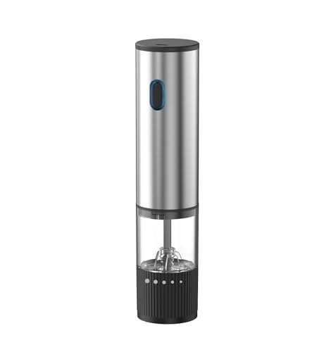 Image of Electric Salt and Pepper Grinder Stainless Steel Pepper Mill with Light Push Button One-Hand Operation Adjustable Coarseness (Silver)