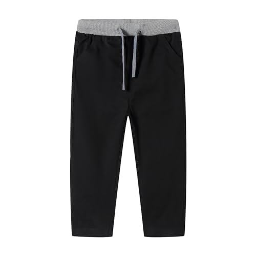 Mud Kingdom 3T Boy Pants Toddler School Uniform Drawstring Elastic Adjustable Waist Casual Contrasting Colors Black