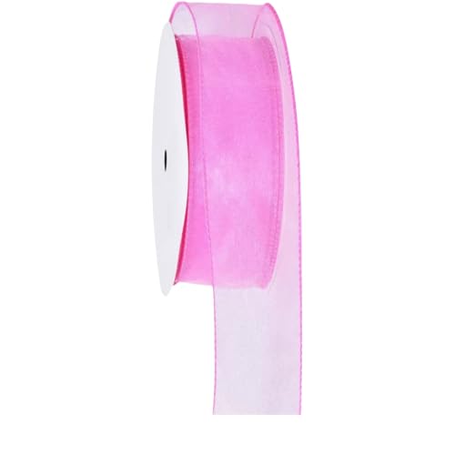 Meseey Pink Wired Organza Ribbon 1.5 Inch x 30 Yards, Sheer Pink Wired Edge Ribbon for Gift Wrapping, Christmas Tree, Crafts, Wedding, Bouquets, All Occasion Decor