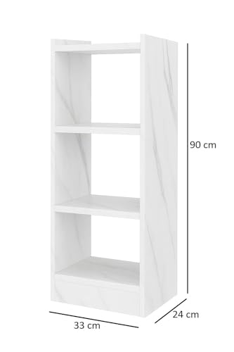 Image of SBF Furniture Tree Bookshelf Floor Standing Bookcase Free Standing Multipurpose Storage Rack for Books Magazines Organizer Showcase DIY (White Marble, 3 Tier GHODO)