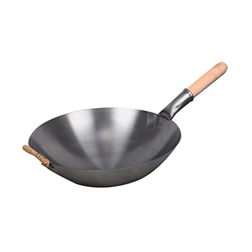 Wok de hierro grueso con mango resistente gris