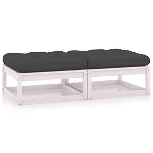 Molumvel Set of 4 White Footstools Anthracite Solid Pinewood 100%