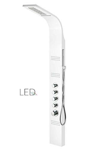LED Duschpaneel mit Thermostatarmatur Duschsystem Regendusche Aluminium A-013A (Weiss)