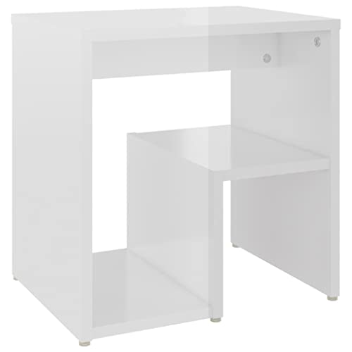 vidaXL Table de Chevet, Armoire de Nuit avec Étagère, Armoire de Lit avec Rangement, Meuble de Chambre, Moderne, Blanc Brillant Bois d'Ingénierie