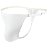 DKEGIFF Men's Thong Underwear Male G String T-Back Bikini Exotic Swimsuit Micro Lingerie Adjustable Circumference One Size White