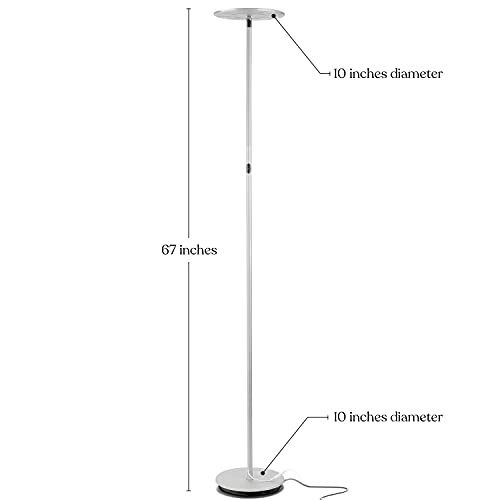 Brightech Sky Flux Dimmable LED Floor Lamp – Super Bright Floor Lamp with 3 Light Modes for Living Room, Office – Torchiere Standing Touch-Lamp, Tall Torch Lamp for Bedroom & Reading - Silver