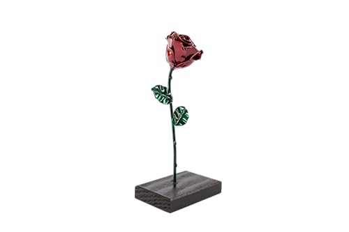 Forging Art Bcn® Rose Éternelle en Fer Forgé à la Main avec Piédestal - Cadeau de Saint-Valentin, Fête des mères, Anniversaire de Mariage, Noces de Fer...