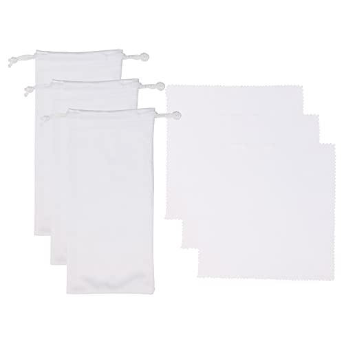 Image of Mini Skater 3 Pack Eyeglasses Pouch with Cleaning Cloth, Drawstring Microfiber Pouch for Sunglasses & Eyeglasses, Jewelry, Watches (White)