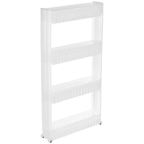 Image of 4 Layer Storage Organizer Slim Rack and Shelf with Wheels for Easy Slide | Unbreakable Plastic, white