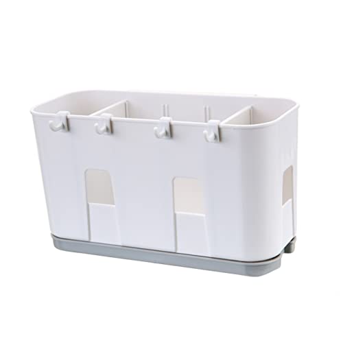 OUNONA 1Pc Wall Mounted Kitchen Storage Rack Draining Chopsticks Holder and Spoon Rack for Household Utensils Grey and White Multi Functional Space Saver for Neat Kitchen Organization