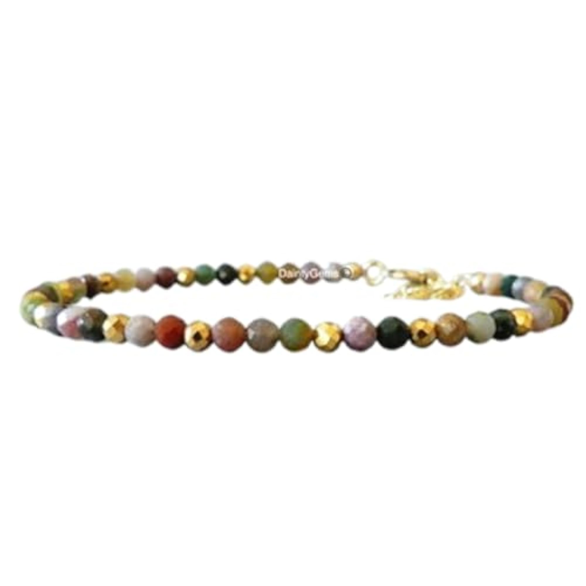 Crazy Lace Agate Round Beaded Bracelet with Gold Lock