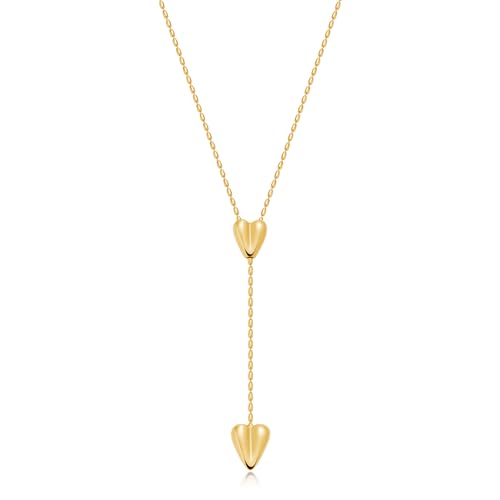 MIJENITI Gold Heart Y Necklace for Women, Adjustable Long Chain