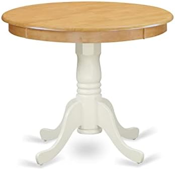 East West Furniture Wooden Dining ANT-OLW-TP Wood Kitchen Table with Oak Round Tabletop and 36 x 29.5-Linen White Finish