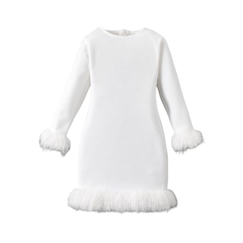 Round Neck Long Sleeved Zipper Fur Dress for Young Children Gathering Girls