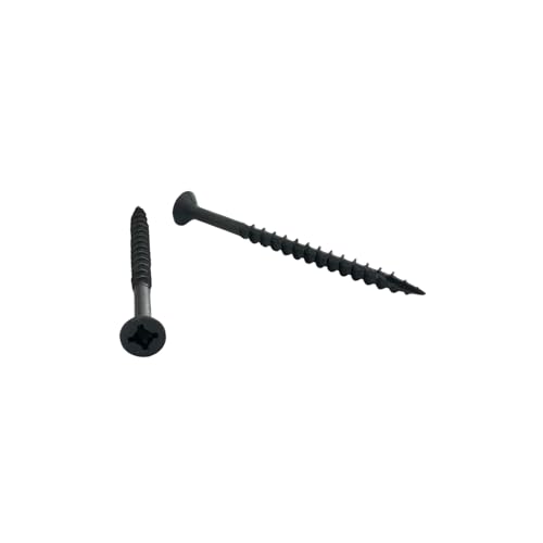 Cabentry Brand | Tornillos para madera | Cabeza plana | Sistema de apriete Quadrex | No. 8 | 2.5 pulgadas | Rosca profunda | Punta tipo 17 | Acabado negro fosfato | Pack de 1000