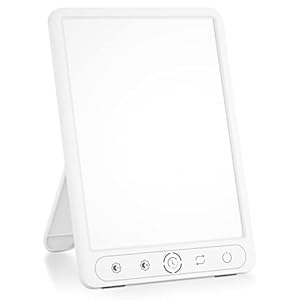 HILOLY Light Therapy Lamp, 10,000 Lux UV Free Sunlight Lamp with 5 Brightness Levels & Color Temperature, Smart Timer, Touch Control Sun Lamp, White, 11-inches