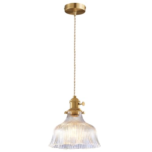 S-Cevada Vintage Lampe à Suspension d'Abat-jour en Verre, Luminaire de Plafond Loft Bar en Laiton E27 Prise, Mini Lustre pour Chambre, Salle à manger, Cuisine...