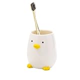 Keramik-Zahnbürstenhalter für Kinder, Stifthalter für den Schreibtisch, niedliche Ente, Make-up-Pinsel, niedlicher Tierbecher, passend für Büro, Schule, Zuhause, Gelb (10 cm H)