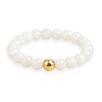 GD GOOD.designs Anti Stress Ring aus Naturstein Perlen | Elastische Mondstein Perlenringe Damen mit 18K vergoldeter S925 Perle | Wasserfeste Anxiety Rings - Ringgröße 54-60