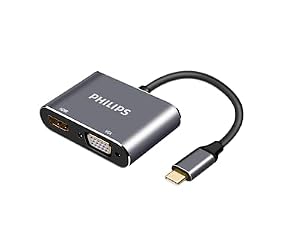 PHILIPS SWV6021/00 – USB-C auf HDMI 4K und VGA Full HD Adapter, USB Typ-C zu HDMI Buchse + VGA Konverter, Kompatibel mit Monitor, Fernseher, Beamer, MacBook, Laptop und Tablet, 15 cm Kabel
