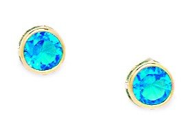 Boucles d'oreilles à vis en or jaune 14 carats bleu décembre 5 mm avec zircone cubique 6 x 6 mm, Métal, Topaze Cover